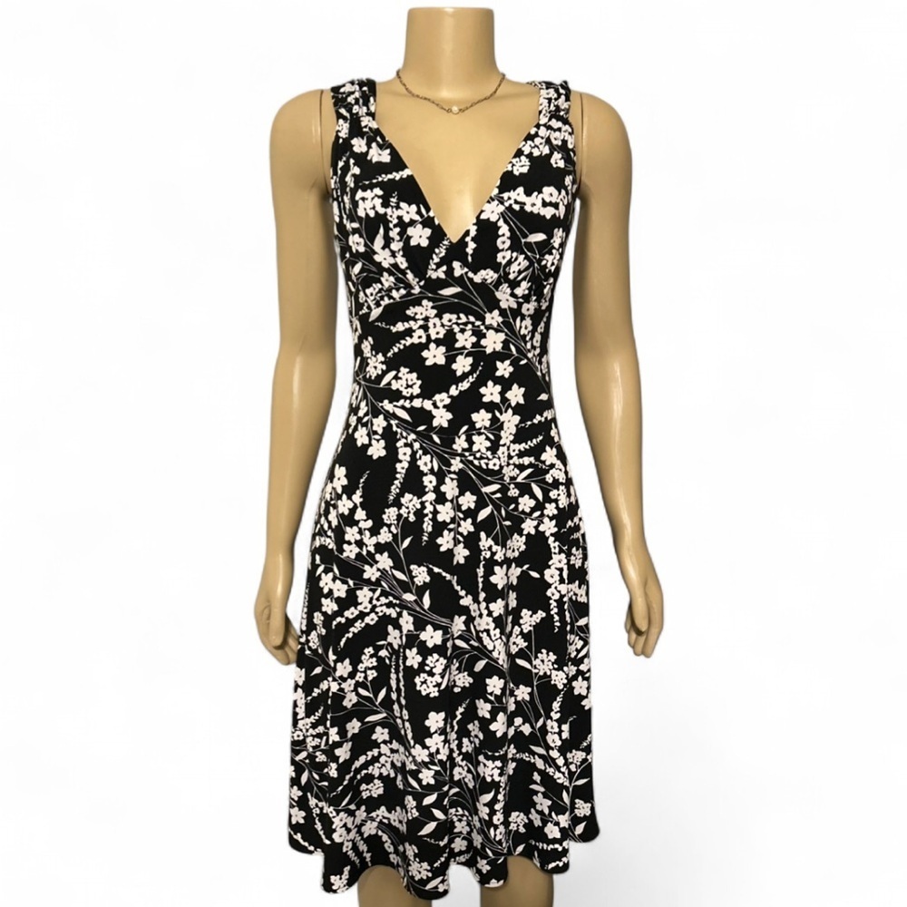 London Style Black and White Floral Midi‎ Dress